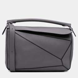 Pre Owned Loewe Grey Large Calfskin Puzzle Satchel