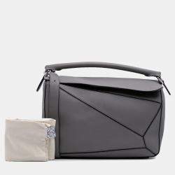 Pre Owned Loewe Grey Large Calfskin Puzzle Satchel