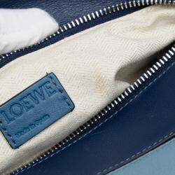 Pre Owned Loewe Blue Medium Tricolor Calfskin Puzzle Satchel