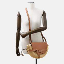 Pre Owned Loewe Gate Shoulder Bag Tan/Natural Raffia Leather Size Small