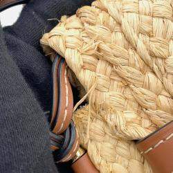Pre Owned Loewe Gate Shoulder Bag Tan/Natural Raffia Leather Size Small