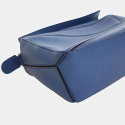 Pre Owned Loewe Blue Mini Calfskin Puzzle Satchel