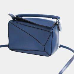 Pre Owned Loewe Blue Mini Calfskin Puzzle Satchel