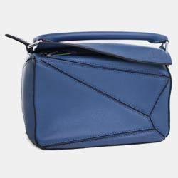Pre Owned Loewe Blue Mini Calfskin Puzzle Satchel