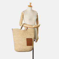 Pre Owned Loewe Beige Large Raffia Slit Satchel