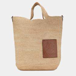 Pre Owned Loewe Beige Large Raffia Slit Satchel