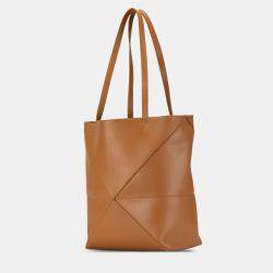 Pre Owned Loewe Brown Medium Shiny Calfskin Puzzle Fold Tote