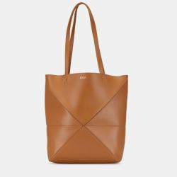 Pre Owned Loewe Brown Medium Shiny Calfskin Puzzle Fold Tote