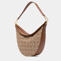 Pre Owned Loewe Brown Anagram Canvas Luna Hobo
