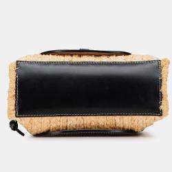 Pre Owned Loewe Beige/Black Small Raffia and Leather Gate Top Handle Bag
