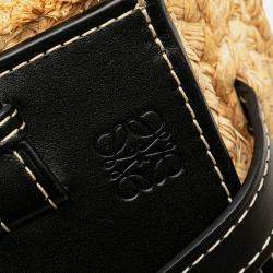 Pre Owned Loewe Beige/Black Small Raffia and Leather Gate Top Handle Bag
