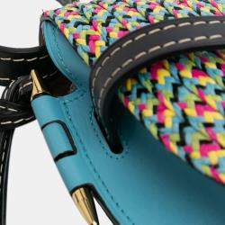 Pre Owned Loewe Blue Small Raffia and Calfskin Gate Crossbody