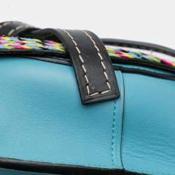 Pre Owned Loewe Blue Small Raffia and Calfskin Gate Crossbody