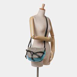 Pre Owned Loewe Blue Small Raffia and Calfskin Gate Crossbody