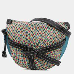 Pre Owned Loewe Blue Small Raffia and Calfskin Gate Crossbody