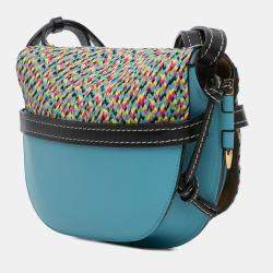 Pre Owned Loewe Blue Small Raffia and Calfskin Gate Crossbody