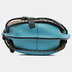 Pre Owned Loewe Blue Small Raffia and Calfskin Gate Crossbody