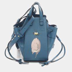Pre Owned Loewe Hammock Drawstring Bag  Mini  Studio Ghibli Handbag  Leather  Green