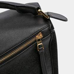 Pre Owned Loewe Black Medium Calfskin and Suede Puzzle Satchel