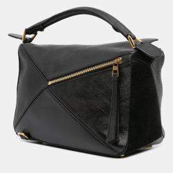 Pre Owned Loewe Black Medium Calfskin and Suede Puzzle Satchel