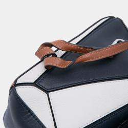 Pre Owned Loewe Navy Blue Mini Tricolor Calfskin Sailor Puzzle Satchel