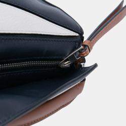 Pre Owned Loewe Navy Blue Mini Tricolor Calfskin Sailor Puzzle Satchel