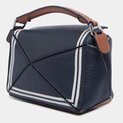 Pre Owned Loewe Navy Blue Mini Tricolor Calfskin Sailor Puzzle Satchel
