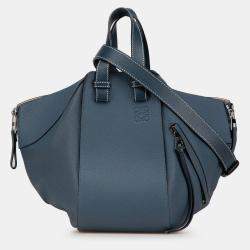 Pre Owned Loewe Blue Small Leather Hammock Bag