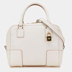 Pre Owned Loewe White Leather Amazona Square 19