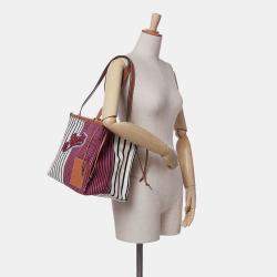 Pre Owned Loewe Red Paulas Ibiza Large Canvas Stripes Cushion Tote