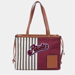 Pre Owned Loewe Red Paulas Ibiza Large Canvas Stripes Cushion Tote