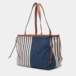 Pre Owned Loewe Red Paulas Ibiza Large Canvas Stripes Cushion Tote
