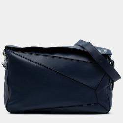 Pre Owned Loewe Blue Large Calfskin Puzzle Satchel