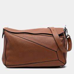 Pre Owned Loewe Brown Large Calfskin Puzzle Satchel