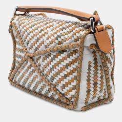 Pre Owned Loewe Multicolor Small Woven Calfskin Puzzle Satchel