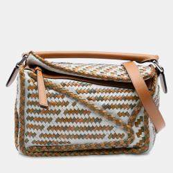 Pre Owned Loewe Multicolor Small Woven Calfskin Puzzle Satchel