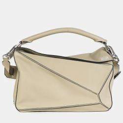Pre Owned Loewe Sand Smooth Calfskin Medium Puzzle Bag