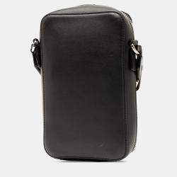 Pre Owned Loewe Black Satin Calfskin Anagram Vertical Pocket Crossbody
