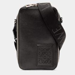 Pre Owned Loewe Black Satin Calfskin Anagram Vertical Pocket Crossbody