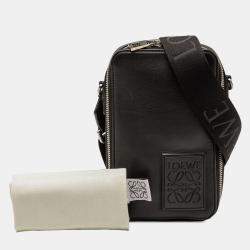 Pre Owned Loewe Black Satin Calfskin Anagram Vertical Pocket Crossbody