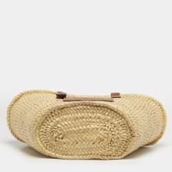 Pre Owned Loewe Tan/Natural Palm Leaf and Leather Medium Basket Tote