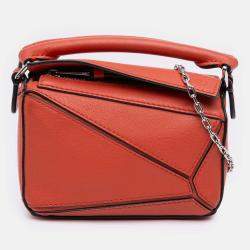 Pre Owned Loewe Orange Nano Calfskin Puzzle Satchel