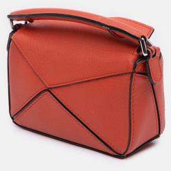 Pre Owned Loewe Orange Nano Calfskin Puzzle Satchel
