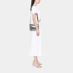 Pre Owned Loewe Silver Small Anagram Embossed Patent Puzzle Satchel