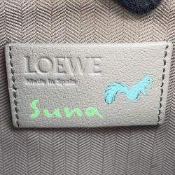 Pre Owned Loewe Suna Fujita Collaboration Bear Hammock Hobo Bag Pearl Grey Leather Size Mini