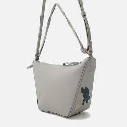 Pre Owned Loewe Suna Fujita Collaboration Bear Hammock Hobo Bag Pearl Grey Leather Size Mini