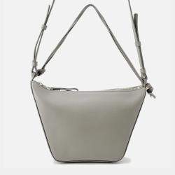 Pre Owned Loewe Suna Fujita Collaboration Bear Hammock Hobo Bag Pearl Grey Leather Size Mini