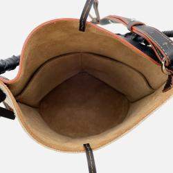 Pre Owned Loewe Gate Bucket Bag Anagram 2Way Handbag Beige/Black Canvas Leather