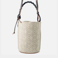 Pre Owned Loewe Gate Bucket Bag Anagram 2Way Handbag Beige/Black Canvas Leather
