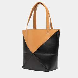 Pre Owned Loewe Black Brown Mini Bicolor Shiny Calfskin Puzzle Fold Tote